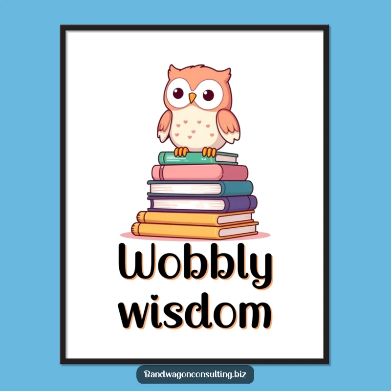 Funny Owl Poster - Wobbly Book Wisdom Art Gift